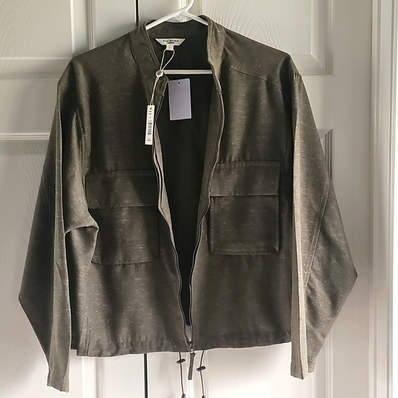 NWT Max Studio Space Dye Light Drawstring Crop Utility Jacket Olive Large - Picture 5 of 14